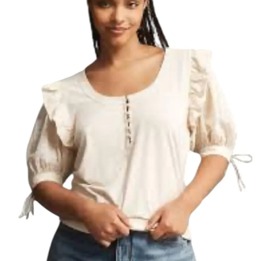 By Anthropologie Embroidered Puff-Sleeve Top XS new with tags